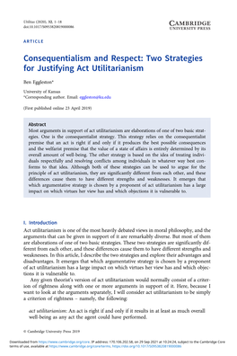 Consequentialism and Respect: Two Strategies for Justifying Act Utilitarianism