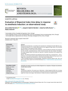 Evaluation of Bispectral Index Time Delay in Response to Anesthesia