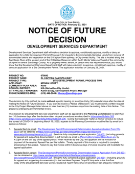 Notice of Future Decision Development Services Department