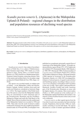 Scandix Pecten-Veneris L. (Apiaceae) in the Małopolska Upland (S Poland) – Regional Changes in the Distribution and Population Resources of Declining Weed Species