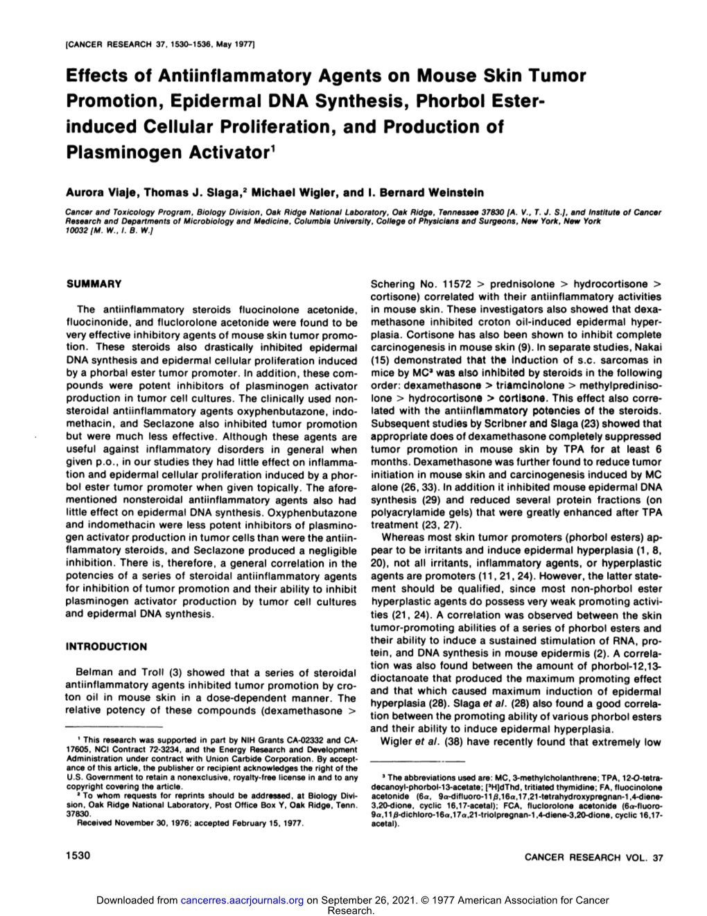 Effects of Antiinflammatory Agents on Mouse Skin Tumor Induced Cellular