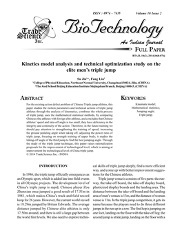 Kinetics Model Analysis and Technical Optimization Study on the Elite Men S Triple Jump BTAIJ, 10(2) 2014 FULL PAPER