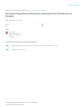 The Earliest Hapalodectes (Mesonychia, Mammalia) from the Paleocene of Mongolia