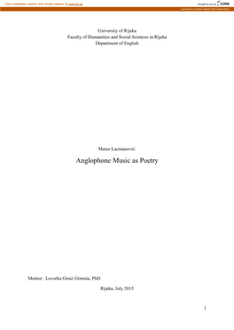 Anglophone Music As Poetry