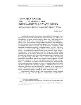 Toward a Richer Institutionalism for International Law and Policy a Comment on Kenneth Abbott’S Recent Work