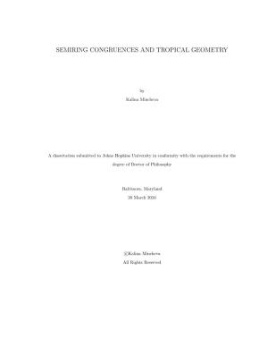 Semiring Congruences and Tropical Geometry