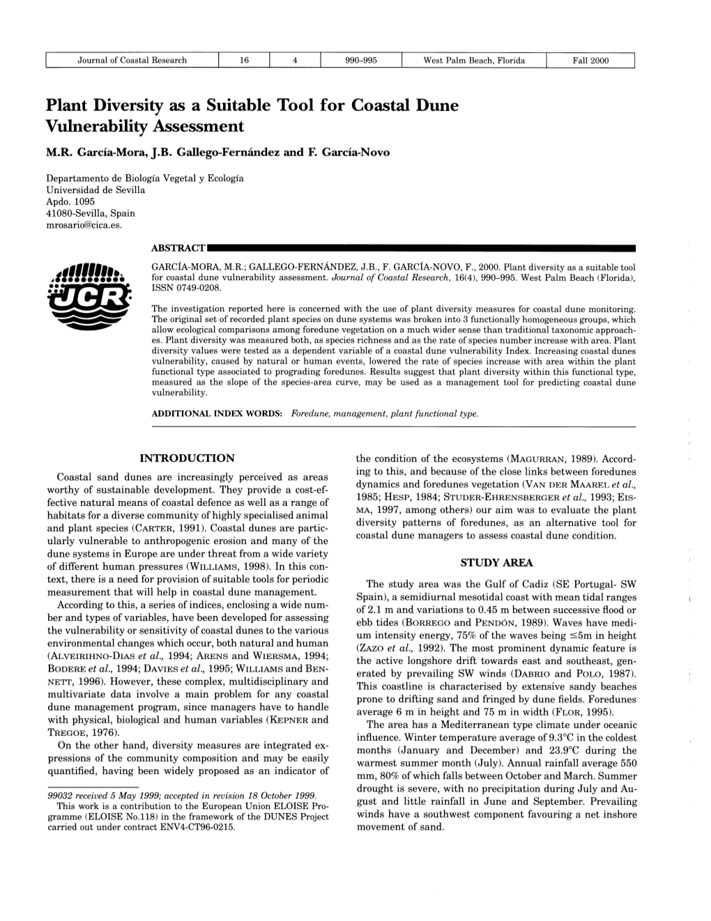 Tllllllll:. for Coastal Dune Vulnerability Assessment