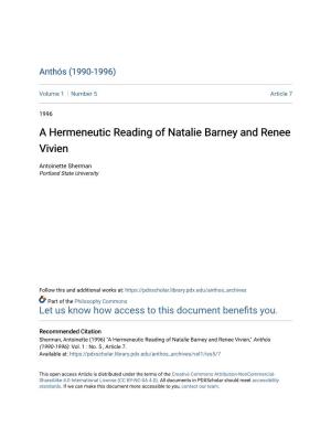 A Hermeneutic Reading of Natalie Barney and Renee Vivien