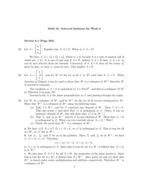 Math 54. Selected Solutions for Week 8 Section 6.1 (Page 282) 22. Let U = U1 U2 U3 . Explain Why U · U ≥ 0. Wh