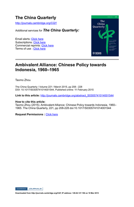 The China Quarterly Ambivalent Alliance: Chinese Policy Towards