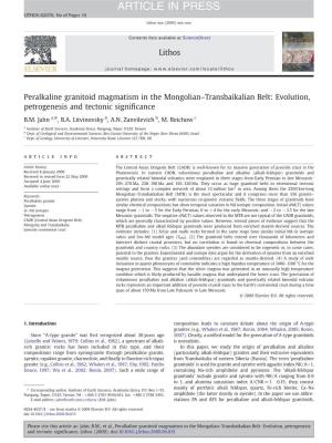Peralkaline Granitoid Magmatism in the Mongolian–Transbaikalian Belt: Evolution, Petrogenesis and Tectonic Signiﬁcance
