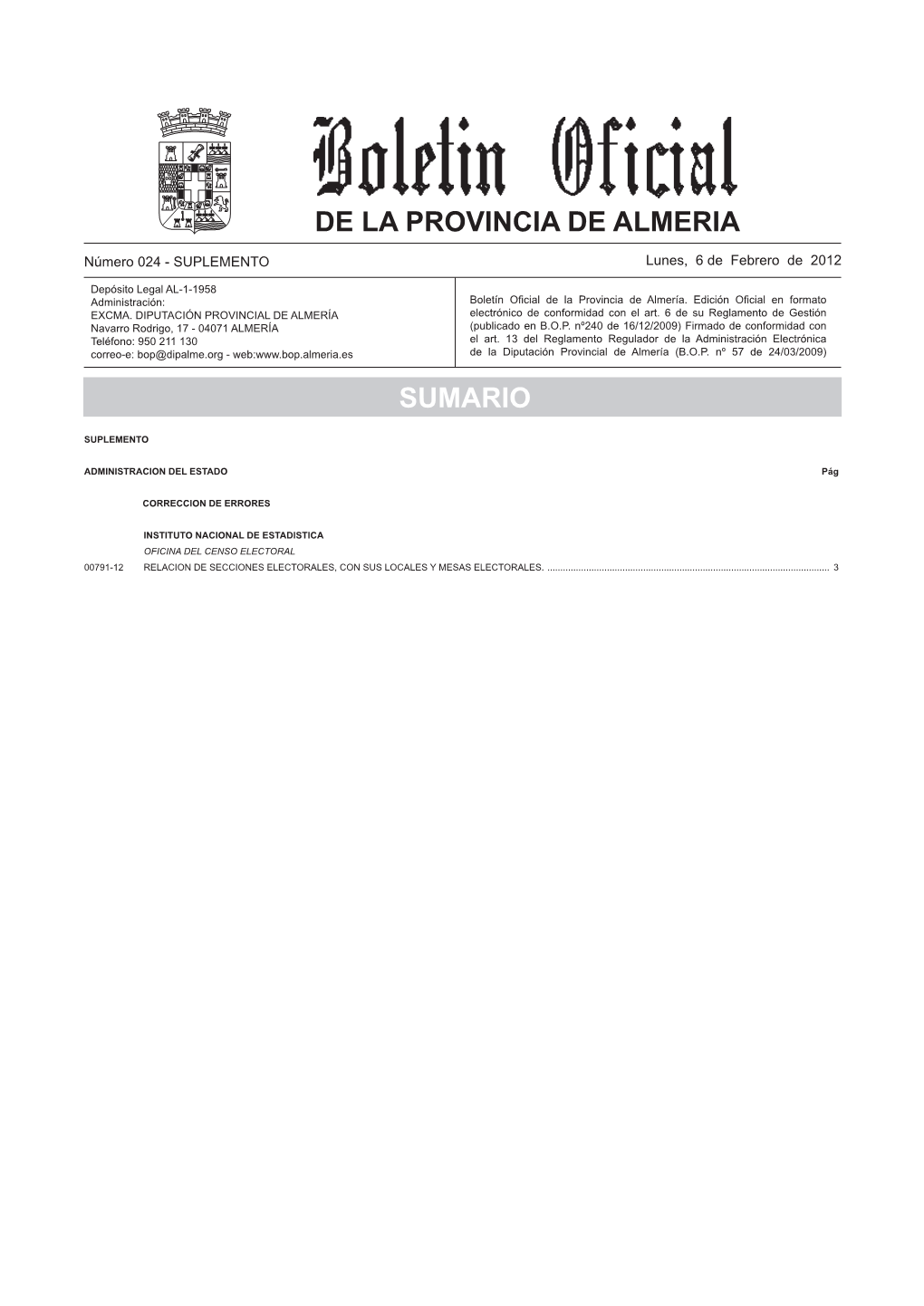 De La Provincia De Almeria Sumario