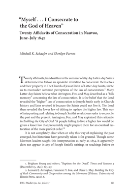 “Myself . . . I Consecrate to the God of Heaven” Twenty Affidavits of Consecration in Nauvoo, June–July 1842