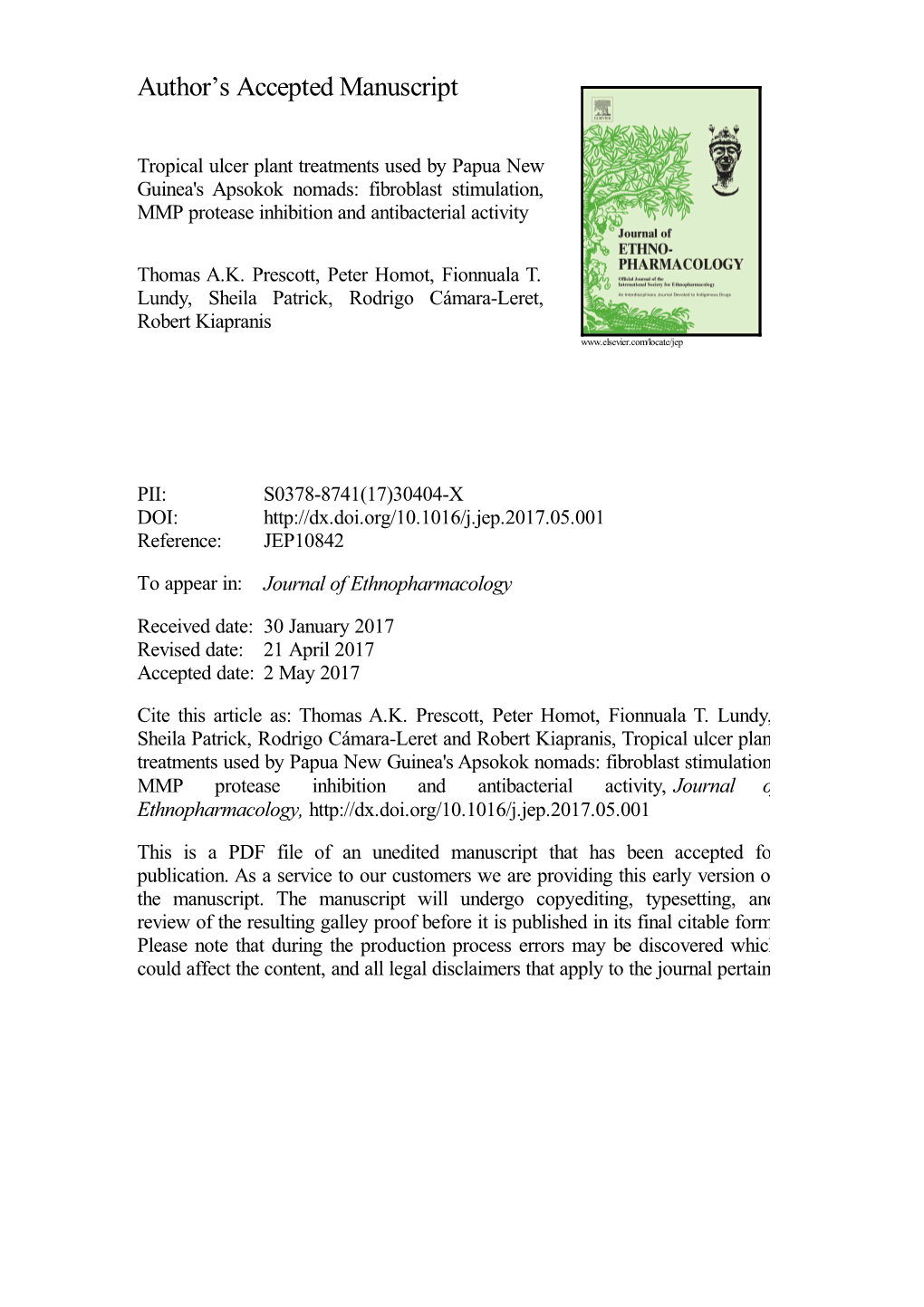 Tropical Ulcer Plant Treatments Used by Papua New Guinea's Apsokok Nomads Fibroblast Stimulation, MMP Protease Inhibition A