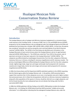 Hualapai Mexican Vole Conservation Status Review