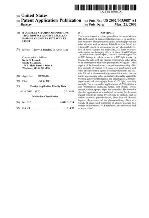 (12) Patent Application Publication (10) Pub. No.: US 2002/0035087 A1 Barclay (43) Pub