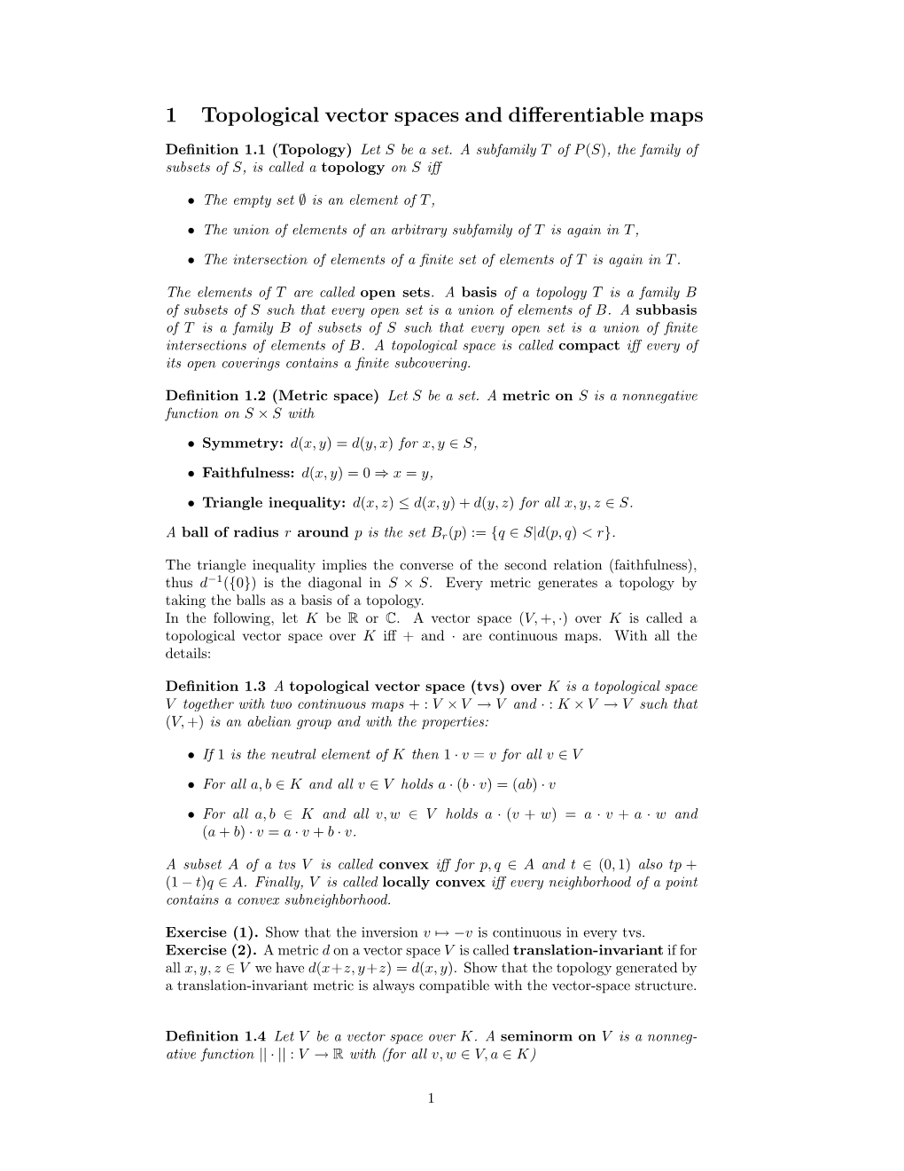 1 Topological Vector Spaces and Differentiable Maps