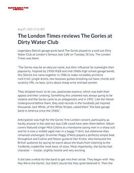 The London Times Reviews the Gories at Dirty Water Club