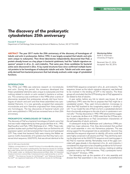 The Discovery of the Prokaryotic Cytoskeleton: 25Th Anniversary