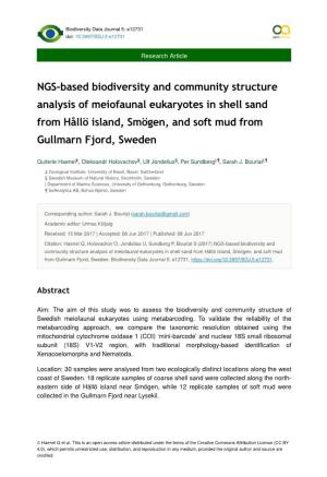 NGS-Based Biodiversity and Community Structure Analysis of Meiofaunal Eukaryotes in Shell Sand from Hållö Island, Smögen, and Soft Mud from Gullmarn Fjord, Sweden