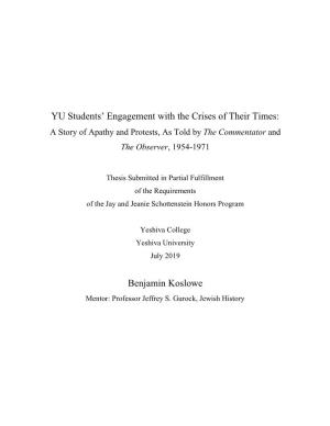 YU Students' Engagement with the Crises of Their Times: Benjamin Koslowe