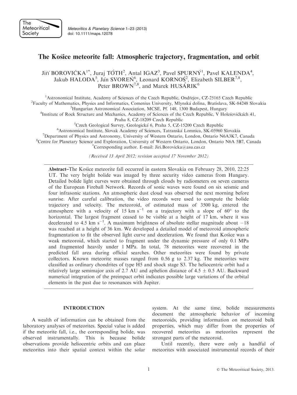 The Kosice Meteorite Fall