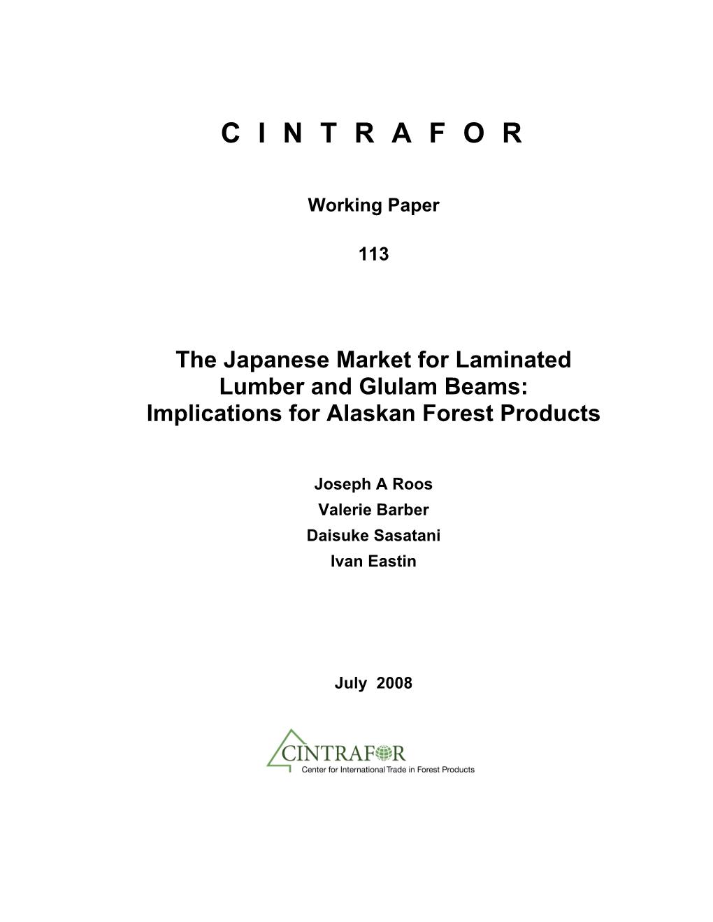 CINTRAFOR Working Paper 113 the Japanese Market for Laminated