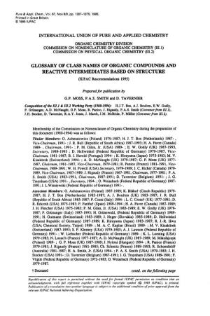 GLOSSARY of CLASS NAMES of ORGANIC COMPOUNDS and REACTIVE INTERMEDIATES BASED on STRUCTURE (IUPAC Recommendations 1995)