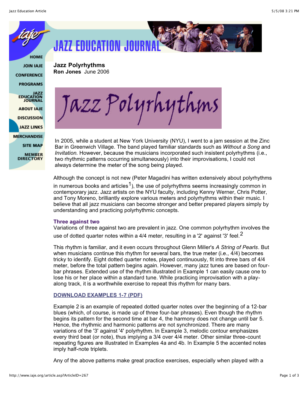 Jazz Polyrhythms Ron Jones, June 2006