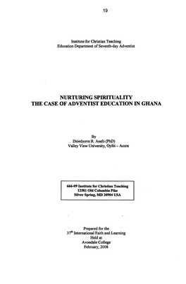 Nurturing Spirituality the Case of Adventist Education in Ghana