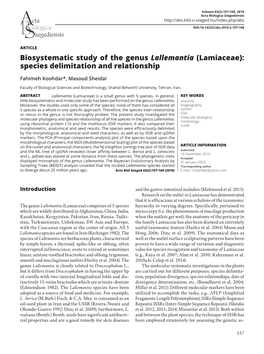 Biosystematic Study of the Genus Lallemantia (Lamiaceae): Species Delimitation and Relationship