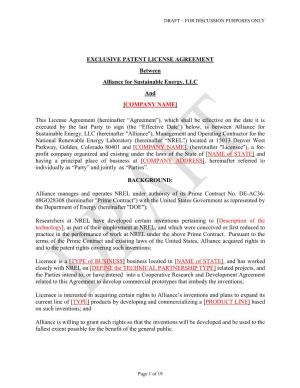 Exclusive Patent License Agreement Between Alliance and Company
