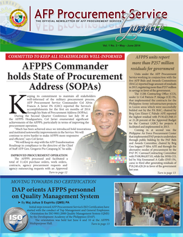 AFPPS Commander Holds State of Procurement Address (Sopas) from Page 1 HUMAN RESOURCE DEVELOPMENT Budget for the Contract Worth P1,314,651,750.92