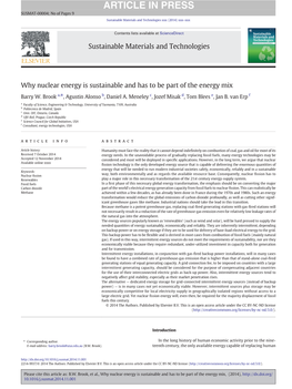 Why Nuclear Energy Is Sustainable and Has to Be Part of the Energy Mix