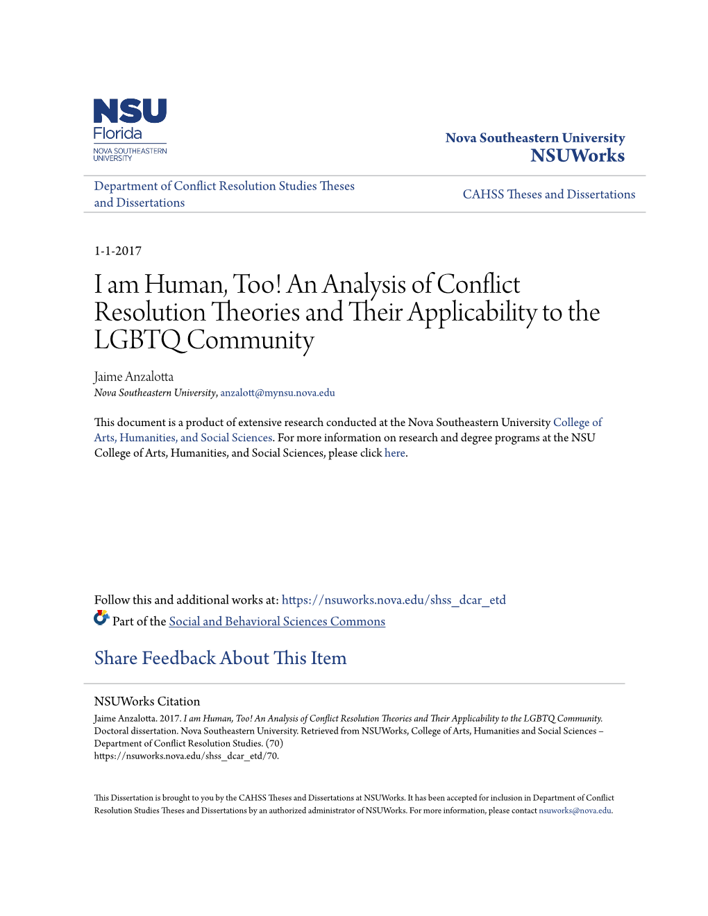 I Am Human, Too! an Analysis of Conflict Resolution Theories And