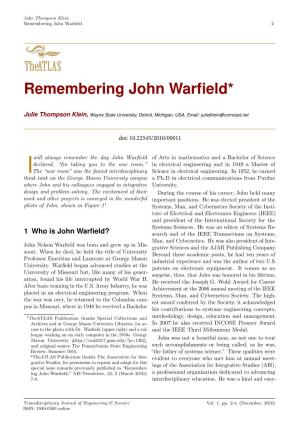 Remembering John Warfield*