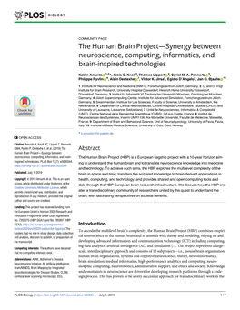 The Human Brain Project—Synergy Between Neuroscience, Computing, Informatics, and Brain-Inspired Technologies