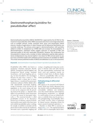 Dextromethorphan/Quinidine for Pseudobulbar Affect