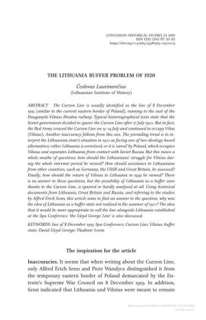 THE LITHUANIA BUFFER PROBLEM of 1920 Česlovas Laurinavičius (Lithuanian Institute of History)