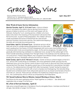 Holy Week & Easter Service Information NC Synod Lutheran