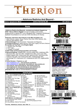 Adulruna Rediviva and Beyond - Genre: Symphonic Metal 3DVD 2736132730 JW VÖ: 28.02.14