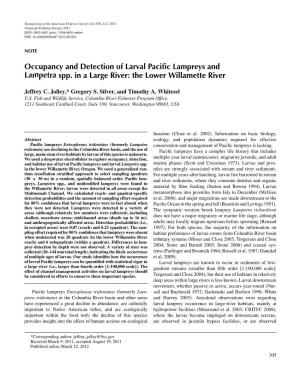Occupancy and Detection of Larval Pacific Lampreys and &lt;I&gt;Lampetra