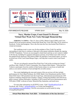 Navy, Marine Corps, Coast Guard to Present Virtual Fleet Week New York Through Memorial Day