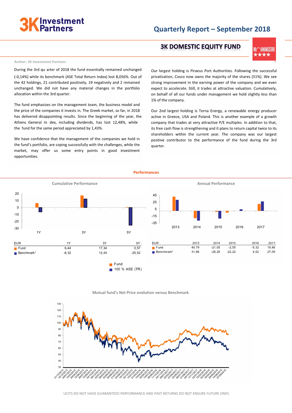 Quarterly Report – September 2018