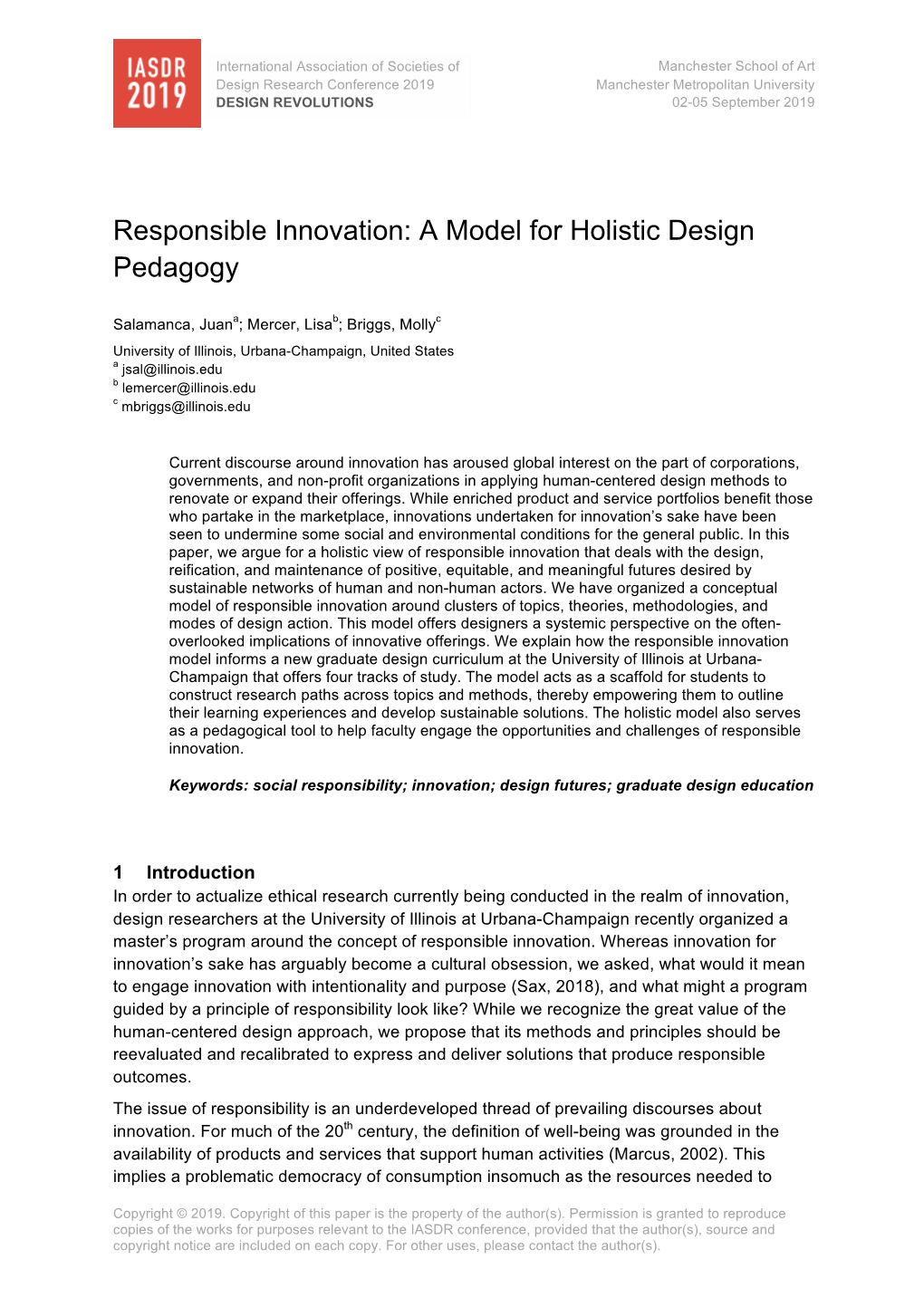 Responsible Innovation: a Model for Holistic Design Pedagogy