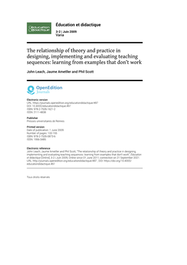 The Relationship of Theory and Practice in Designing, Implementing and Evaluating Teaching Sequences: Learning from Examples That Don’T Work