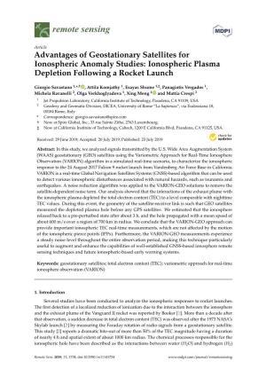 Advantages of Geostationary Satellites for Ionospheric Anomaly Studies: Ionospheric Plasma Depletion Following a Rocket Launch