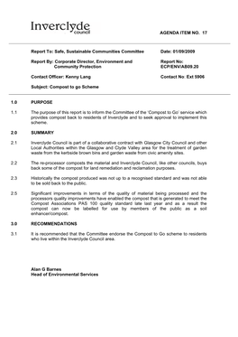 Report To: Safe, Sustainable Communities Committee Date: 01/09/2009