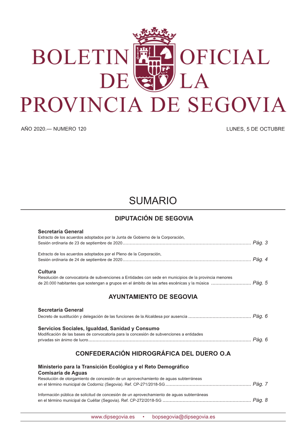 Boletín Oficial De La Provincia De Segovia Bops