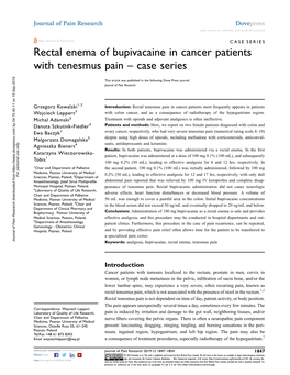 Rectal Enema of Bupivacaine in Cancer Patients with Tenesmus Pain – Case Series